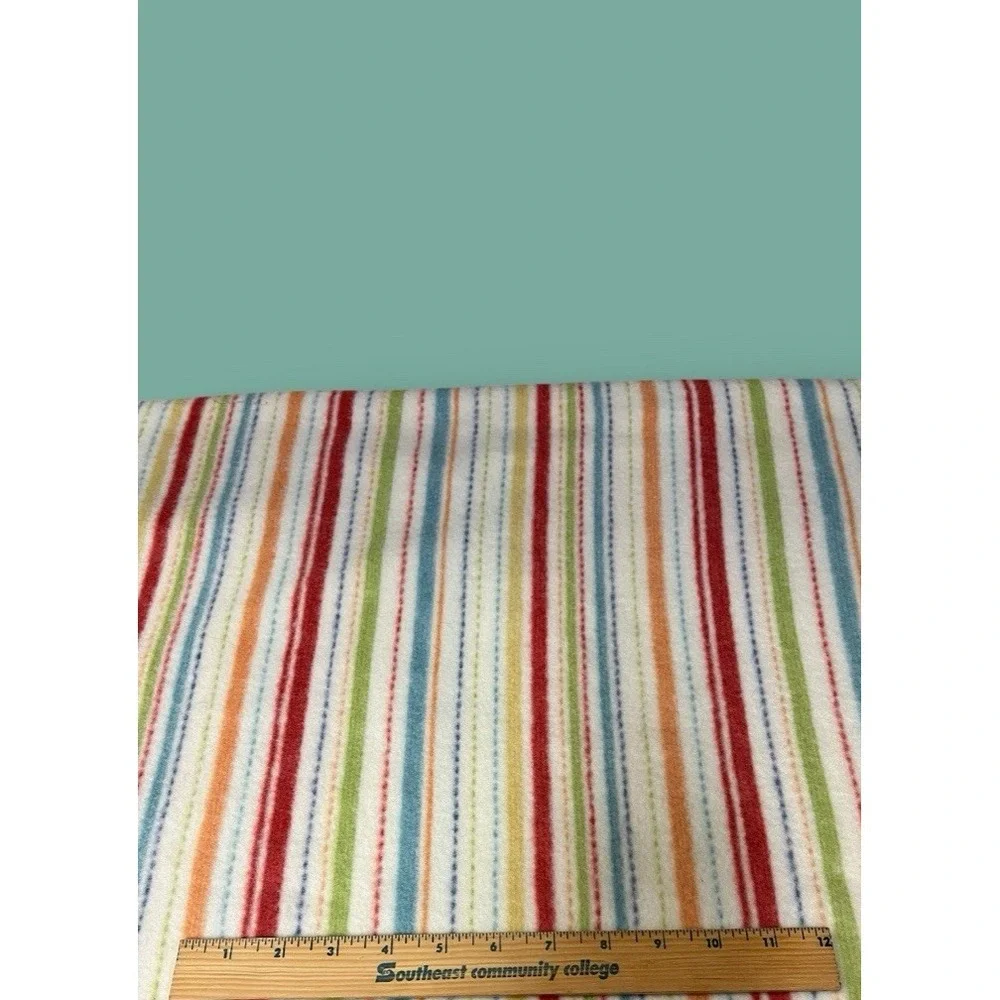 Quilt Craft Sewing Material Fleece Fabric Multicolor Stripe Blue Red Green White